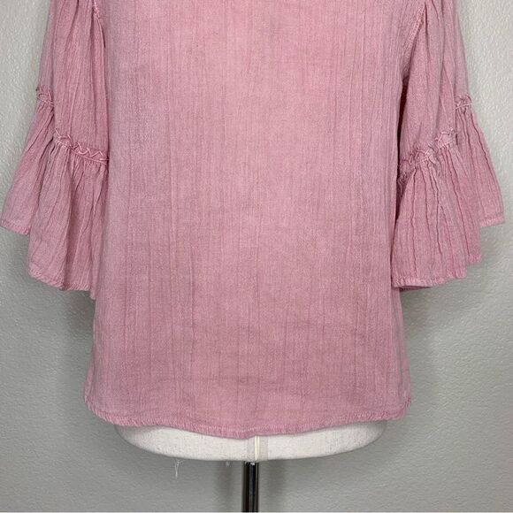 Rachel Zoe Boho Pink Embroidered Flared Sleeves Top - Picture 9 of 12